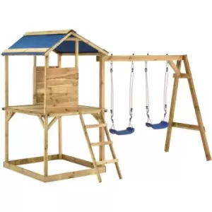 Image of Playhouse with Swings and Ladder Impregnated Pinewood - Multicolour - Vidaxl