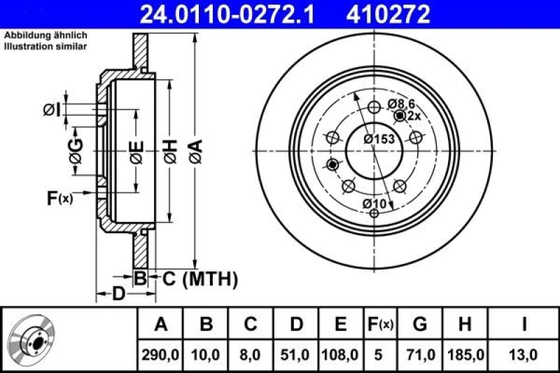 Image of ATE 24.0110-0272.1 Brake disc solid Brake Disc (82)