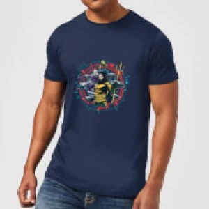 Image of Aquaman Circular Portrait Mens T-Shirt - Navy - L