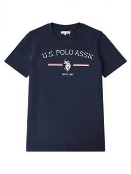 Image of U.S. Polo Assn. Boys Stripe Rider Print Short Sleeve T-Shirt - Navy