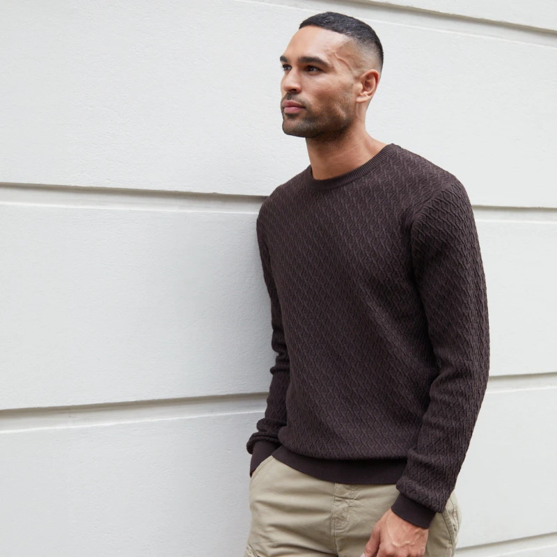 Image of Threadbare 'Staleyhall' Mini Cable Knit Crew Neck Jumper Chocolate