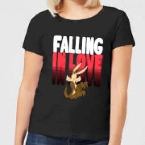 image of Looney Tunes Falling In Love Wile E. Coyote Womens T-Shirt - Black