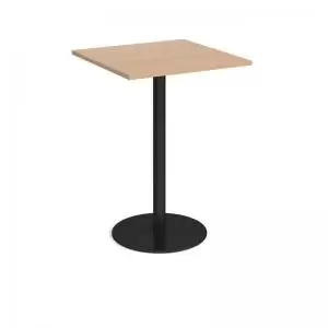 Image of Monza square poseur table with flat round Black base 800mm - beech