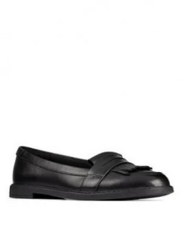 Image of Clarks Girls Youth Scala Bright Loafer, Black Leather, Size 4.5 Older
