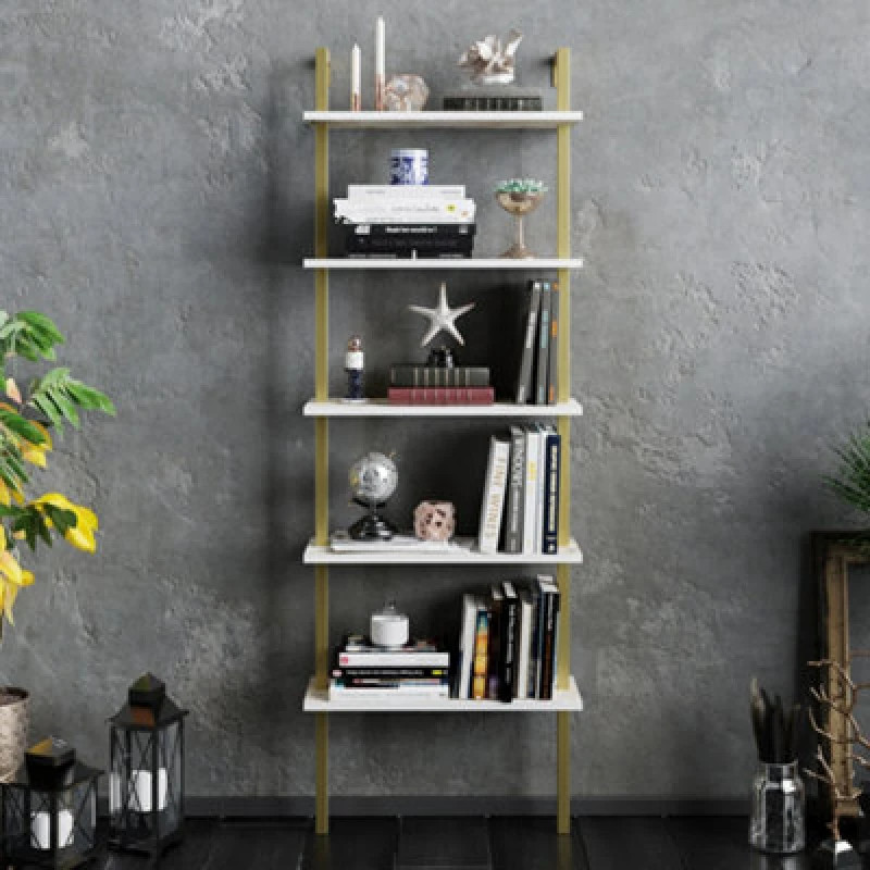 Image of Decorotika Piante 5-tier Bookcase Shelving Display Unit (Wall Mountable) Metallic Gold