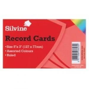 image of Silvine Record Cards 126x77mm Ruled Asst