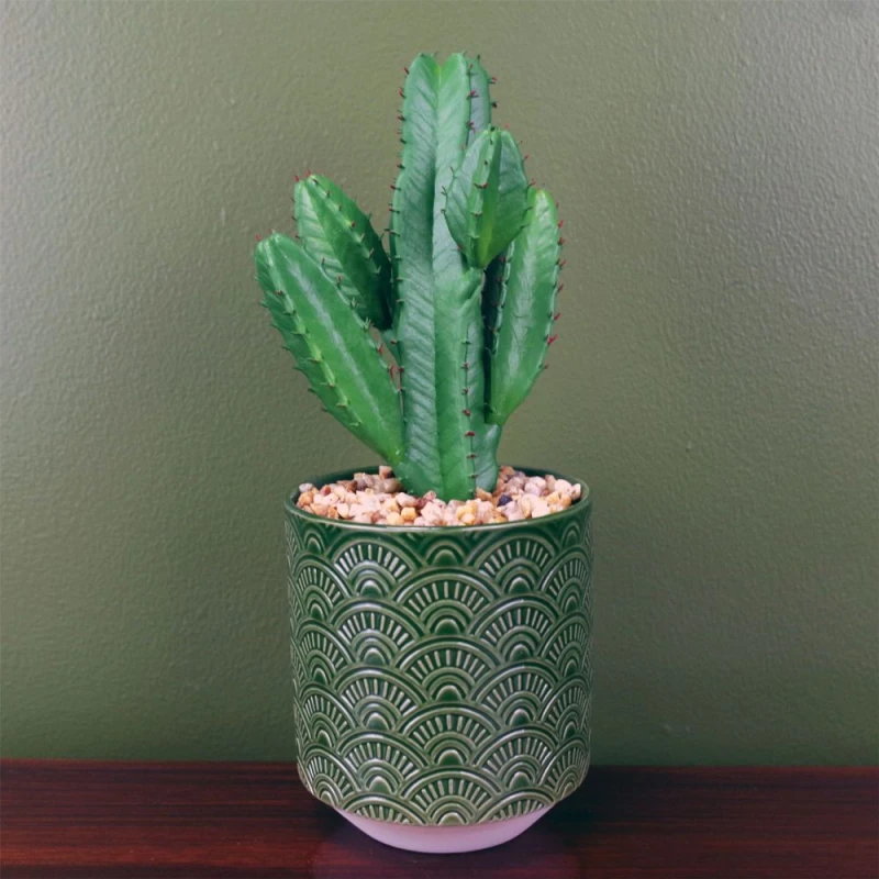 Image of Leaf Artificial Cactus Cacti Planter Green Ceramic Botanik Green