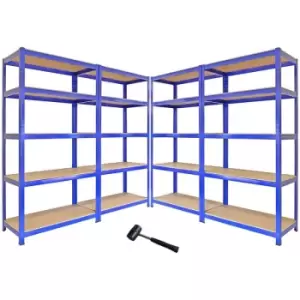 image of 4 x Monster Racking T-Rax Metal Storage Shelves, Blue, 90cm W, - Blue