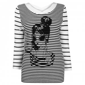 image of Oui Oui Womens Printed Lola Hooped Knitted Jumper - 0991 Mono