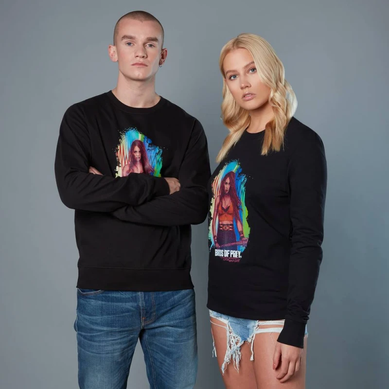 Image of Black Canary Acylic Background Unisex Birds of Prey Sweatshirt - Black - M