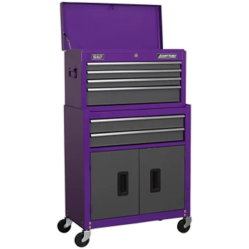 image of Sealey American Pro 6 Drawer Roller Cabinet and Tool Chest Purple / grey