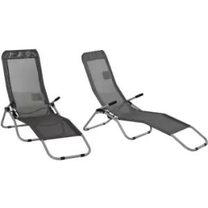 image of Set of 2 Outdoor Recliner Portable Lounge Chairs Adjustable Backrest - Grey - Outsunny