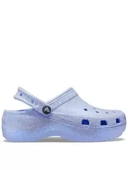 image of Crocs Crocs Classic Platform Glitter Clogs - Moon Jelly, Blue, Size 6, Women