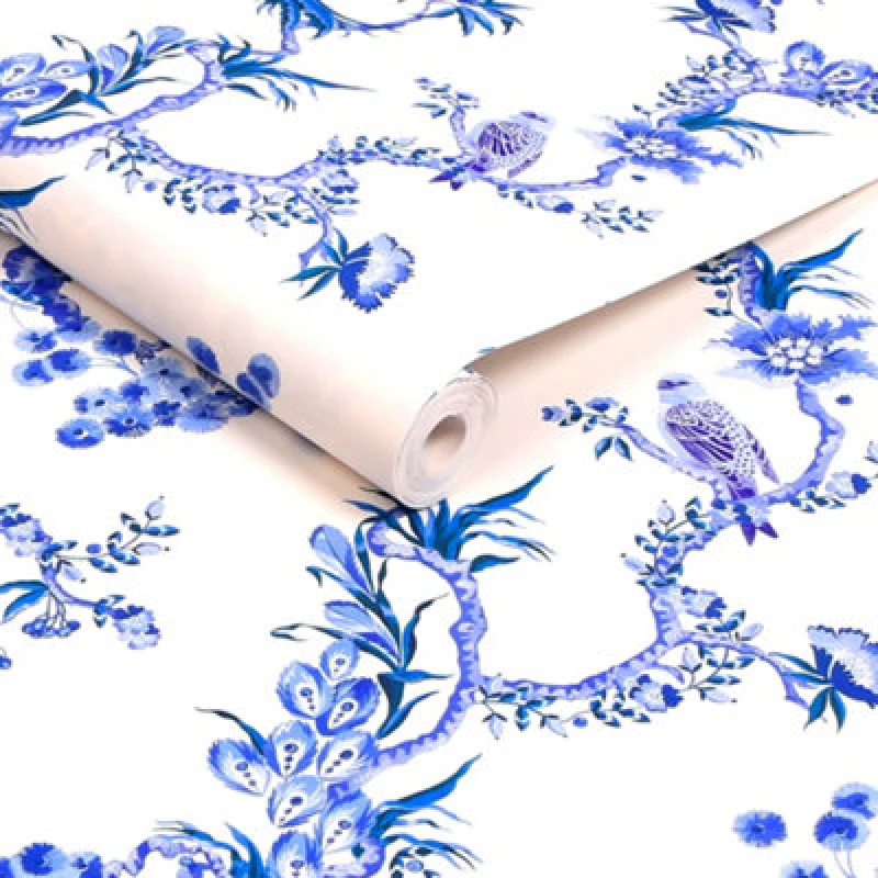 Image of Cath Kidston Birds & Berries Blue Wallpaper
