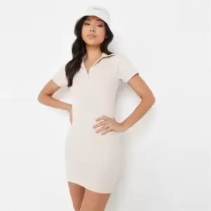 Missguided Half Placket Mini Dress Ss Rib - Neutral