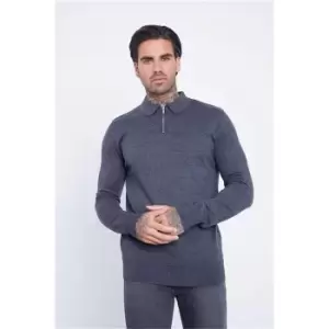 I Saw It First Charcoal Knitted Half Zip Ribbed Top - Grey