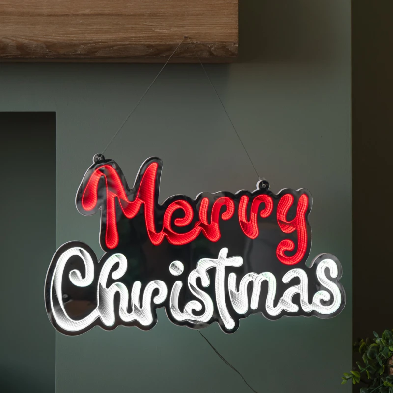 Image of 40cm Light up Hanging Merry Christmas Infinity Mirror Decoration with LEDs