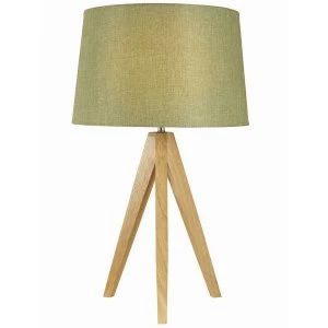 image of The Lighting and Interiors Group Wooden Tripod Table Lamp - Olive Green