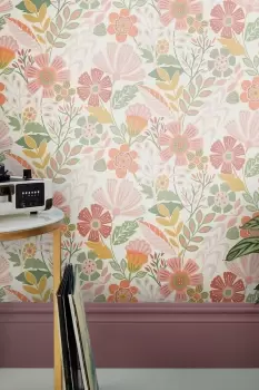 Image of Envy Oopsy Daisy Tropical Orange/White Floral Wallpaper