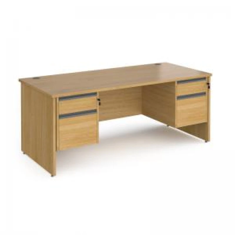 Image of Contract 25 Office Desk Rectangular Desk 1800mm With Double Pedestal Oak Top And Panel End Leg 800mm Depth Contract 25 CP18S22-G-O Oak CP18S22