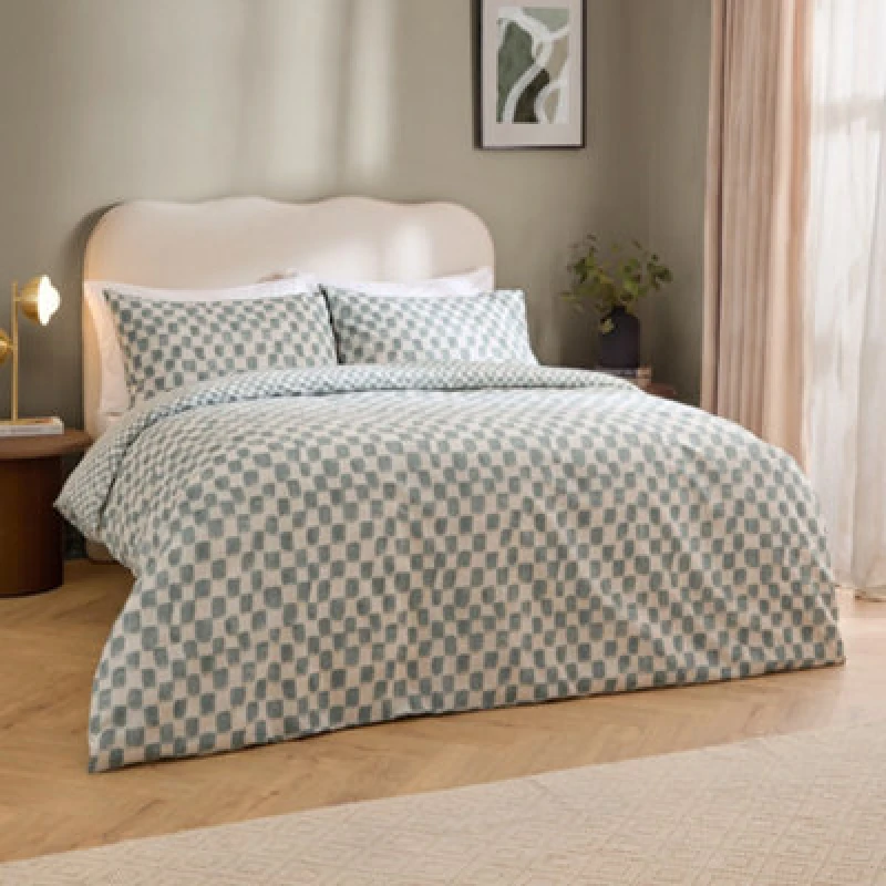 Image of HOEM Nyhavn Checkerboard Reversible Duvet Cover Set in Tan Size: Double Tan Unisex Double