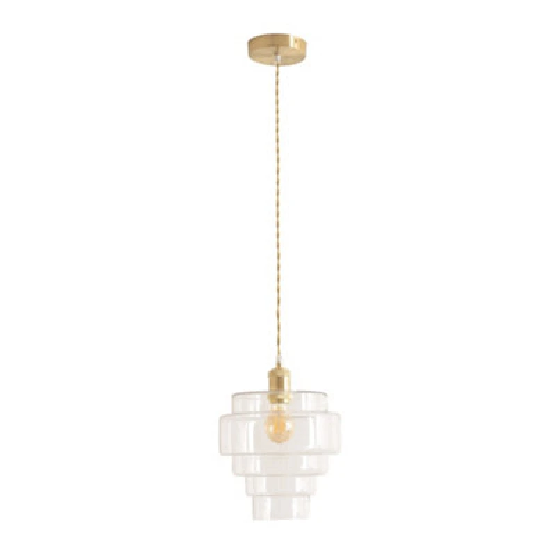 Image of ValueLights ValueLights Lane Glass 5 Tier Shade Brushed Gold Single Ceiling Pendant Light in Clear Clear One Size Unisex 5059406062766