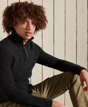 Image of Superdry Mens Jacob Henley Jumper Black / Charcoal Black Twist - Size: L