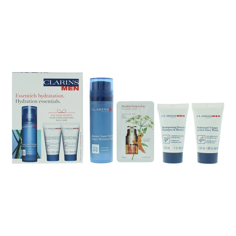 Image of Clarins Hydration Essentials 4 Piece Gift Set: Balm 50ml - Shower Gel Shampoo