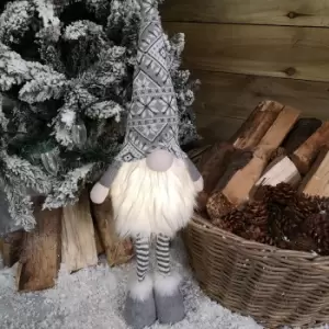 Image of 66cm Tall Christmas Light Up Gnome Gonk Decoration Grey Patterned Hat Standing