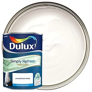 image of Dulux Simply Refresh One Coat Pure Brilliant White Matt Emulsion Paint 5L