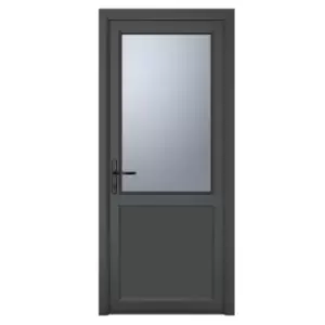 Image of Crystal uPVC Obscure Single Door Half Glass Half Panel Right Hand Open 840mm x 2090mm Obscure Glazing - Grey