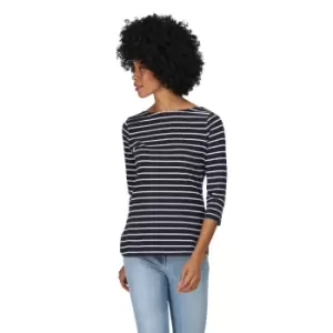 image of Regatta Womens Bayla 3/4 Sleeve Striped Boat Neck T Shirt 10 - Bust 34' (86cm)