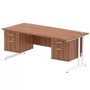 Image of Impulse 1800 Rectangle White Cant Leg Desk WALNUT 2 x 2 Drawer Fixed