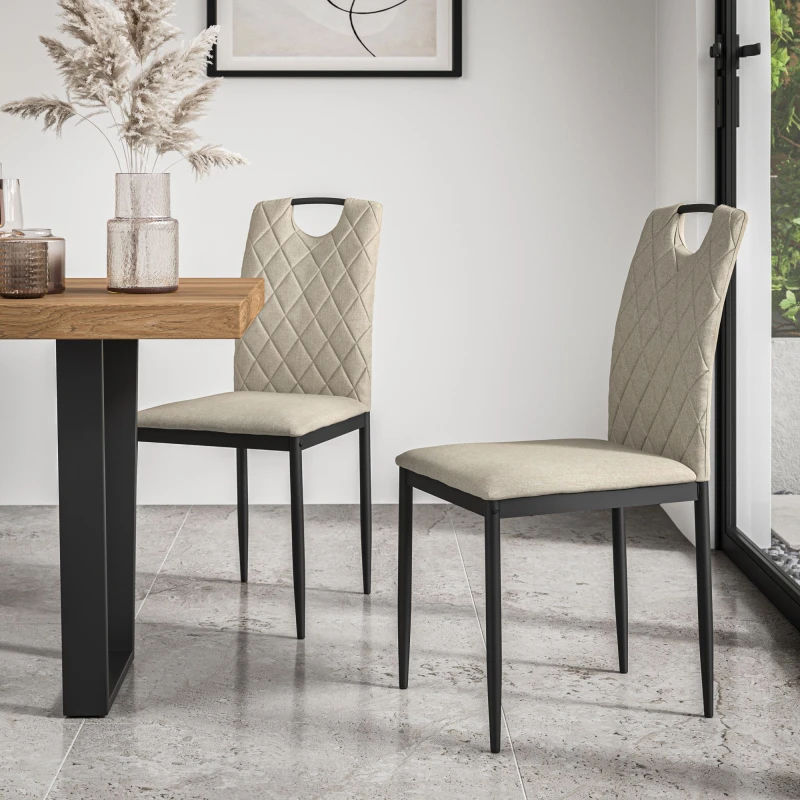 Image of More4Homes Set Of 4 Monza Fabric Dining Chair Modern Padded Seat Metal Legs Kitchen (Beige)