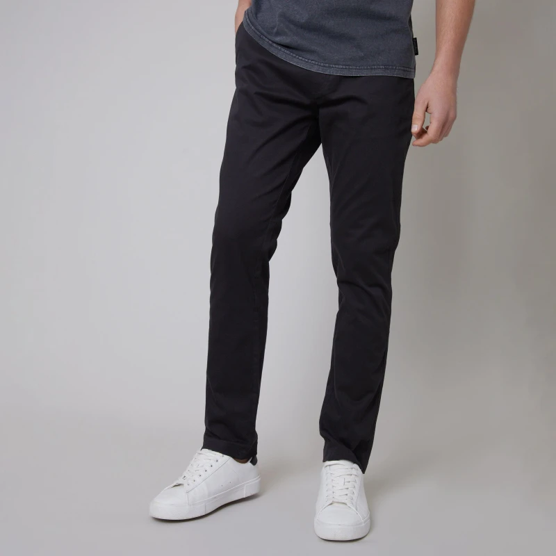 Image of Threadbare 'Laurito' Cotton Regular Fit Chino Trousers with Stretch Black