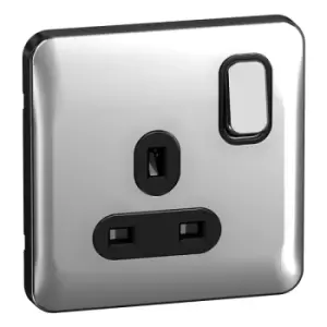 Image of Schneider LSD 1G 13A Double Pole Switched Socket Black Insert Polished Chrome - GGBL3010DBPC
