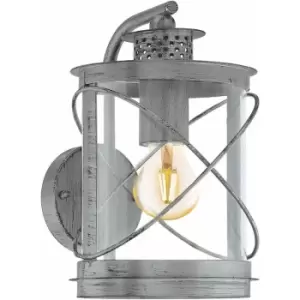 image of Loops - IP44 Outdoor Wall Light Antique Silver & Glass Loop Lantern 1 x 60W E27 Bulb