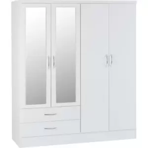 image of Seconique Nevada 4 Door 2 Drawer White Gloss Wardrobe