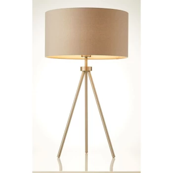 image of Endon Tri - 1 Light Table Lamp Matt Nickel, Grey Linen Effect, E27