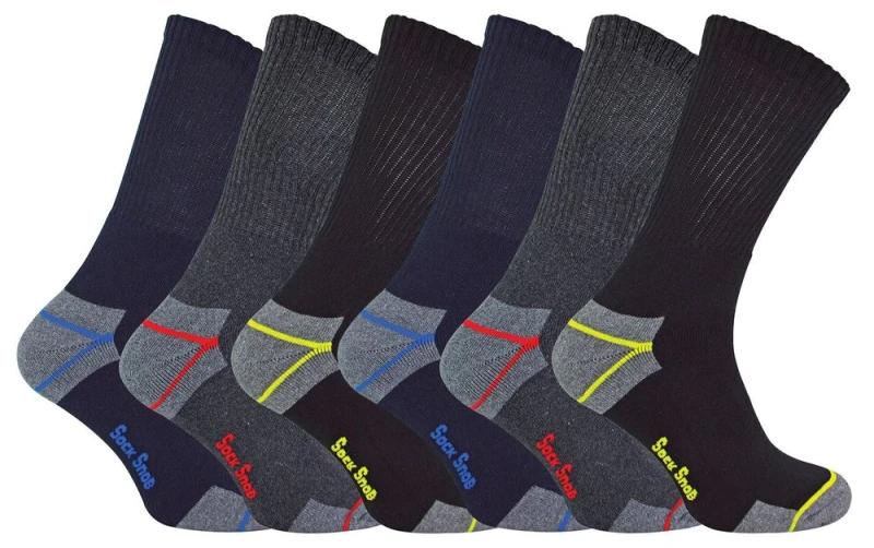 Image of Sock Snob 6 Pairs Heavy Duty Cushioned Cotton Work Socks for Steel Toe Boots Black male
