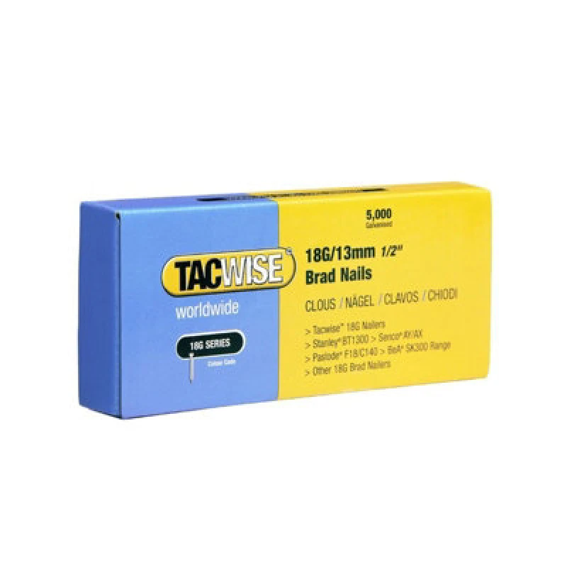 Image of Tacwise 0393 18G 13mm Brad Nails Galvanised 5000 Pack - Z4 Z5 140El 53-13El