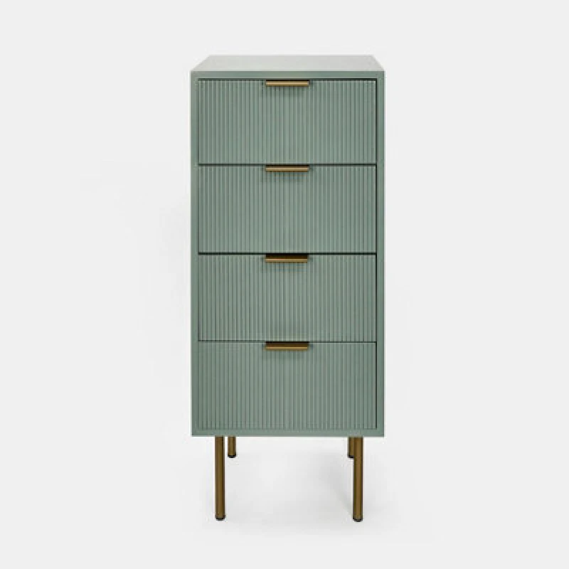 Image of OHS OHS Ribbed Bedside Table Modern Bedroom 4 Draw Office Nightstand in Pale Green Pale Green One Size Unisex 5027434212842
