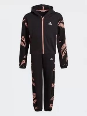 Image of Boys, adidas Hooded Tracksuit, Black/Pink, Size 7-8 Years