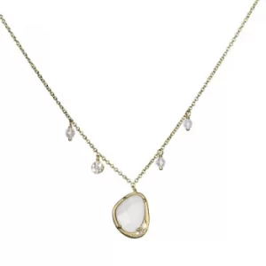 image of Ladies Shimla PVD Gold plated Necklace With White Agate and Cz