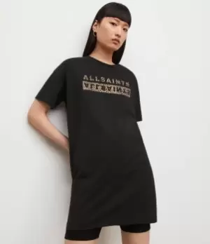 Image of AllSaints Womens Juxta T-Shirt Dress, Black, Size: L