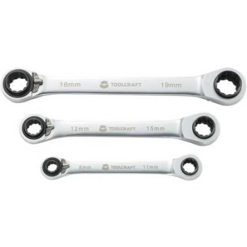 Image of TOOLCRAFT 819162 Double-ended ratcheting box wrench set 3 Piece 8 - 19 mm
