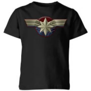 image of Captain Marvel Chest Emblem Kids T-Shirt - Black - 11-12 Years