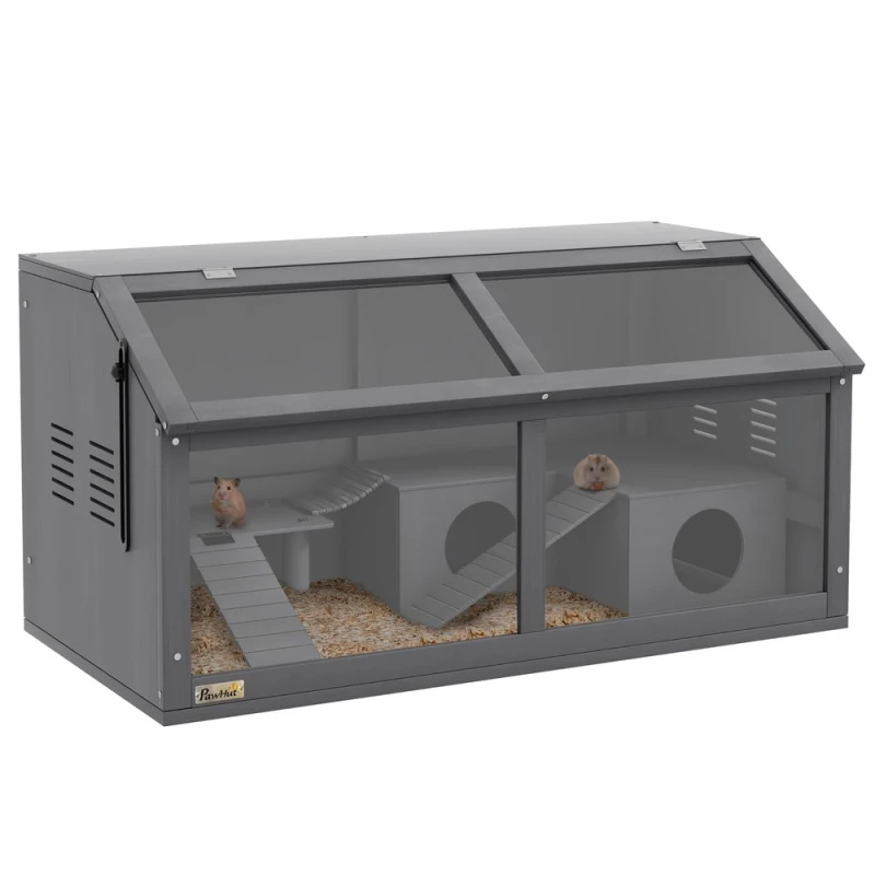 Image of PawHut Pawhut - Wooden Hamster Cage for Gerbils w/ Suspension Bridge, Ladders 5056725393687