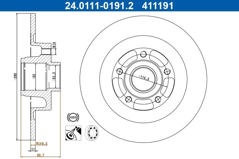 Image of Brake disc ATE 24.0111-0191.2