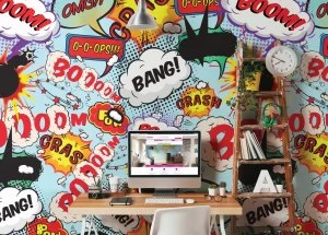 Image of Graham Brown Kissing Pop Art Comic Wall Mural Brown